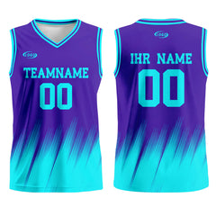 Benutzerdefinierter Lila Hellblau Basketball Jersey Uniform Anzug gedruckt Ihr Logo Name Nummer
