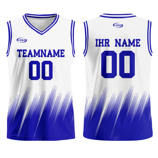 Benutzerdefinierter Weiß Blau Basketball Jersey Uniform Anzug gedruckt Ihr Logo Name Nummer