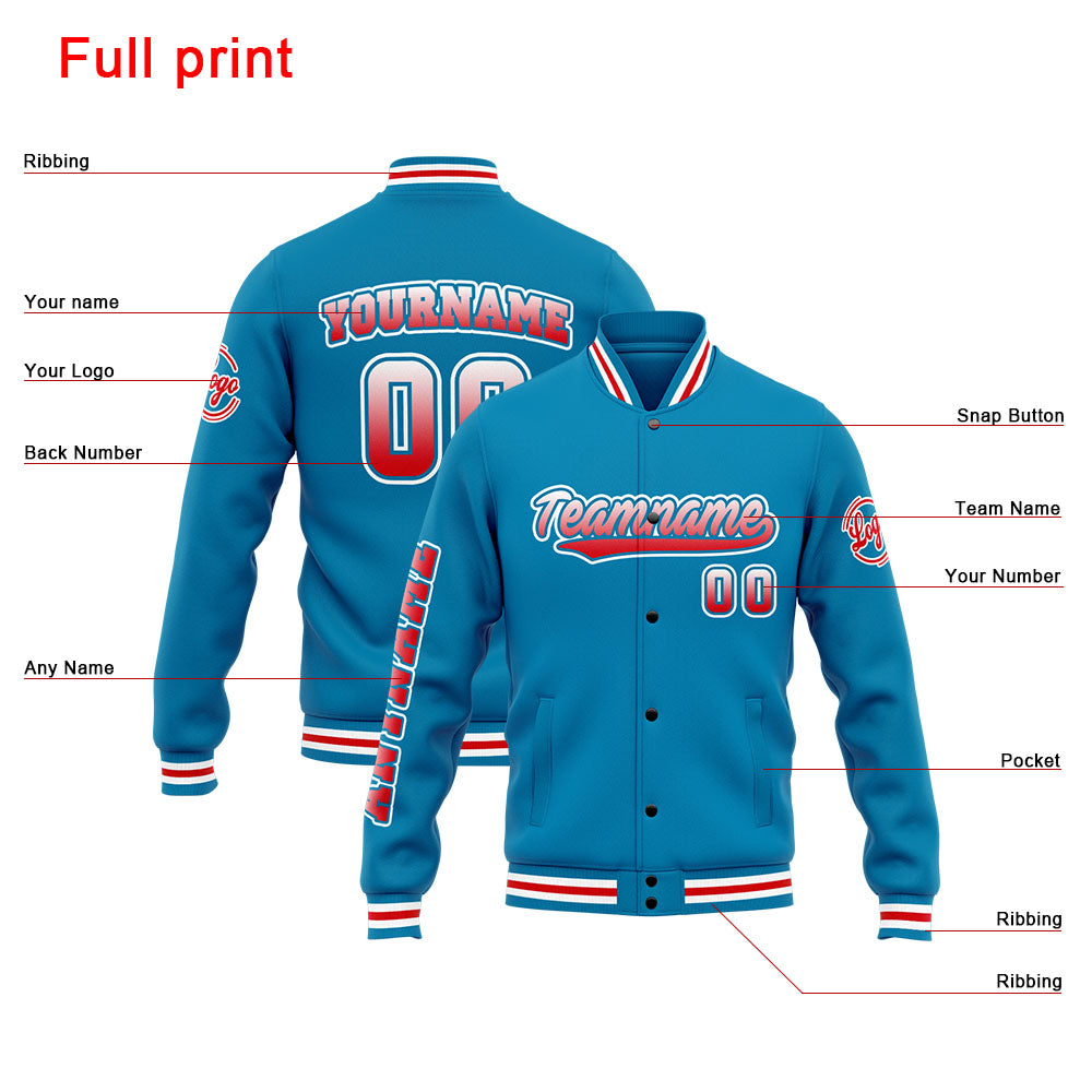 Benutzerdefinierte Varsity-Jacke. Letterman-Jacke für Männer, Frauen und Jugendliche Blau Rot