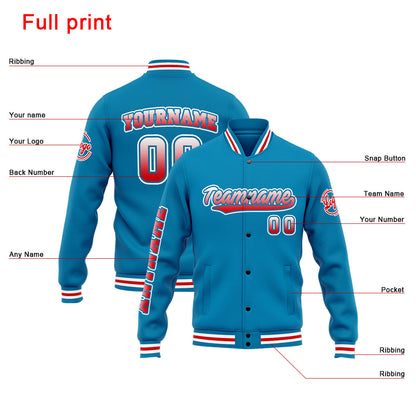 Benutzerdefinierte Varsity-Jacke. Letterman-Jacke für Männer, Frauen und Jugendliche Blau Rot
