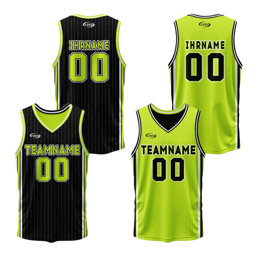Benutzerdefinierte Schwarz Neon Grün Reversible Basketball Jersey Personalisierte Drucken Name Nummer Logo