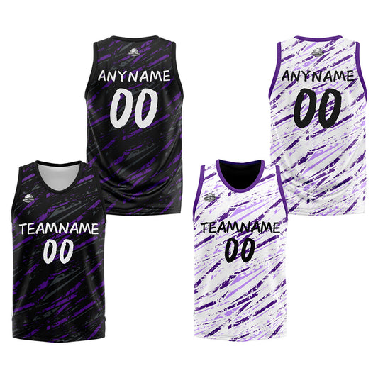 Benutzerdefinierte Reversible Basketball Jersey Personalisierte Print Name Nummer Logo Schaden&Lila