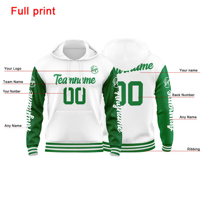 Benutzerdefinierter Grün Weiß Hoodie für Mann, Frau, Mädchen, Junge. Drucken Sie Ihr Logo, Ihren Namen und Ihre Nummer