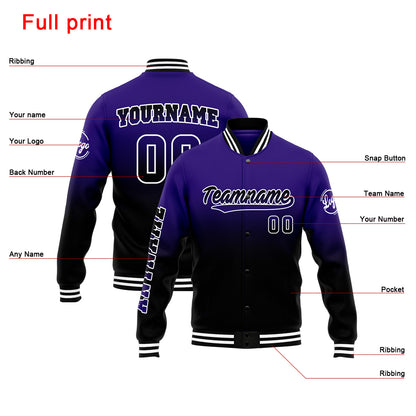 Benutzerdefinierte Verlauf Varsity-Jacke. Letterman-Jacke Lila Schwarz
