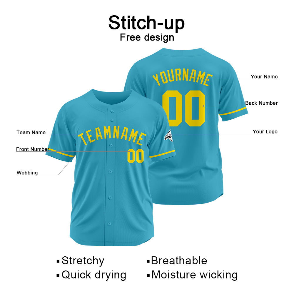 Benutzerdefinierte Authentisch Baseball-Trikot Hellblau-Gelb