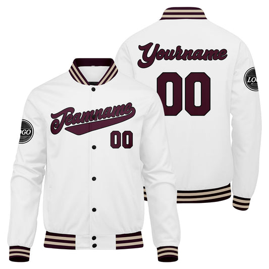 Benutzerdefinierte Verlauf Varsity-Jacke. Letterman-Jacke Marronmaroon Weiß