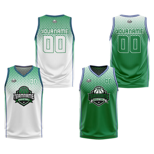 Benutzerdefinierte Weiß Grün Blau Reversible Basketball Jersey Personalisierte Print Name Nummer Logo