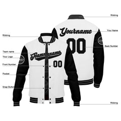 Benutzerdefinierte Verlauf Varsity-Jacke. Letterman-Jacke Schwarz Weiß