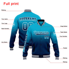 Benutzerdefinierte Verlauf Varsity-Jacke. Letterman-Jacke Aqua Dunkelblau