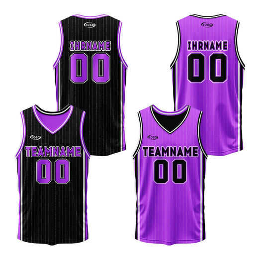 Benutzerdefinierte Schwarz Neon Lila Reversible Basketball Jersey Personalisierte Drucken Name Nummer Logo