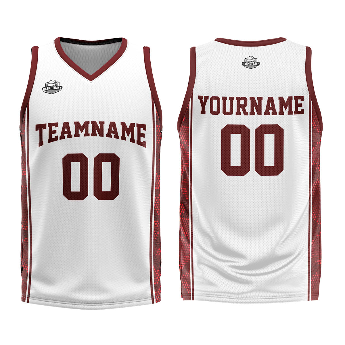 Benutzerdefinierter Weiß Dunkelrot Basketball Jersey Uniform Anzug gedruckt Ihr Logo Name Nummer