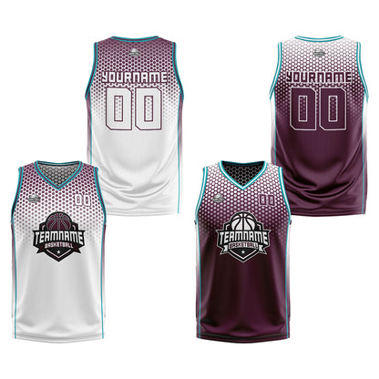 Benutzerdefinierte Weiß Rot Cyan Reversible Basketball Jersey Personalisierte Print Name Nummer Logo