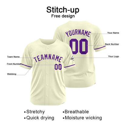 Benutzerdefinierte Authentisch Baseball-Trikot Creme- Lila