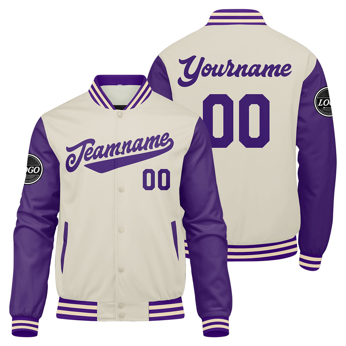 Benutzerdefinierte Verlauf Varsity-Jacke. Letterman-Jacke Lila Creme