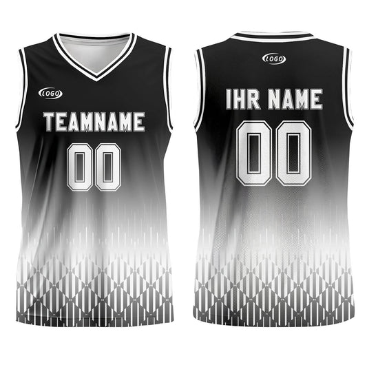 Benutzerdefinierter Schwarz Weiß Farbverlauf Basketball Jersey Uniform Anzug gedruckt Ihr Logo Name Nummer