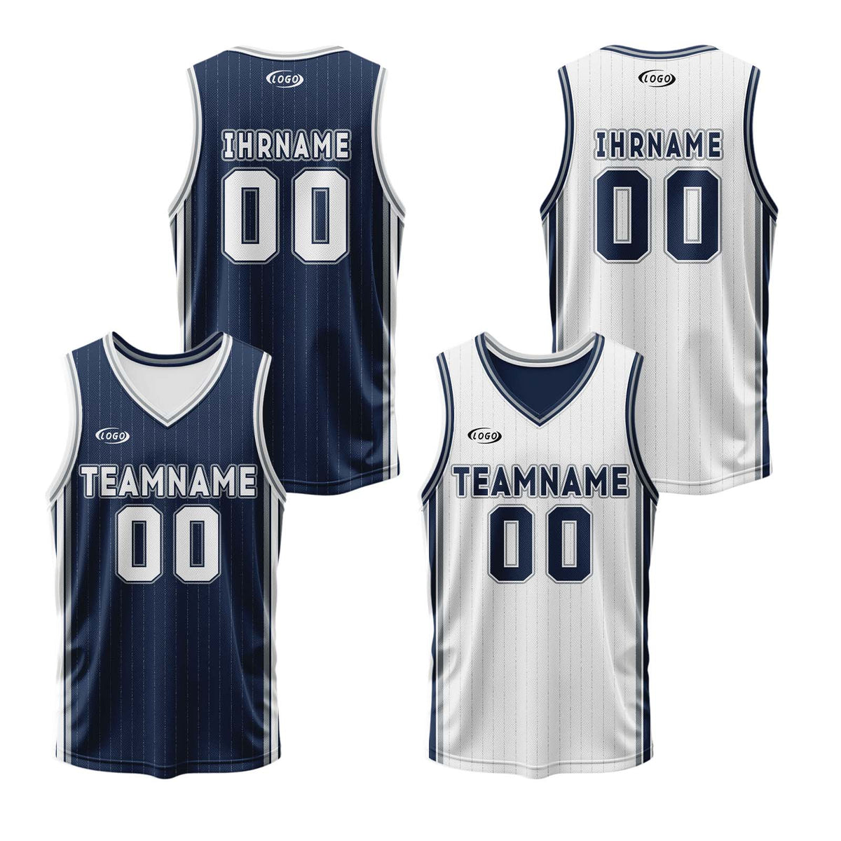 Benutzerdefinierte Marine Weiß Grau Reversible Basketball Jersey Personalisierte Drucken Name Nummer Logo