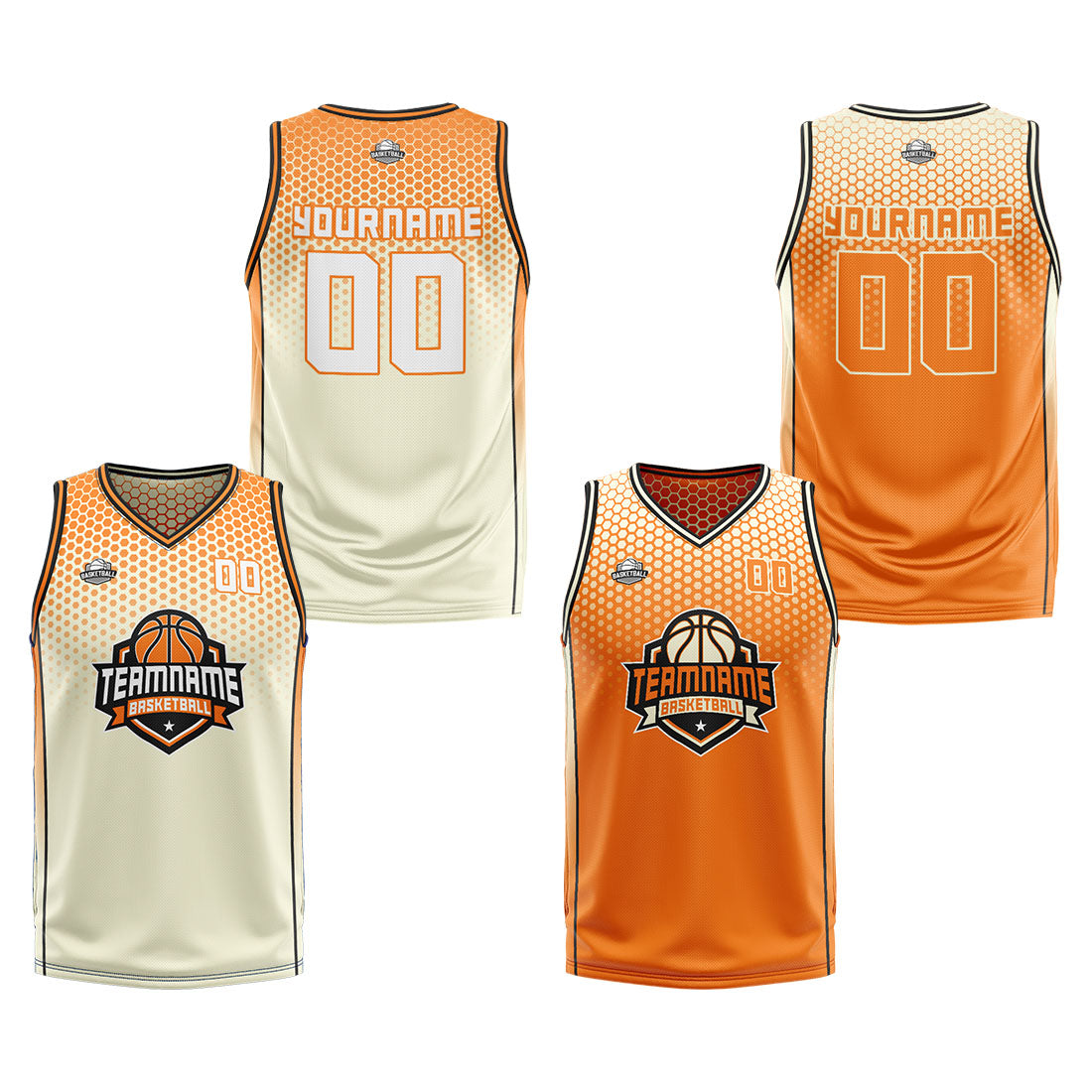 Benutzerdefinierte Creme Orange Schwarz Reversible Basketball Jersey Personalisierte Print Name Nummer Logo