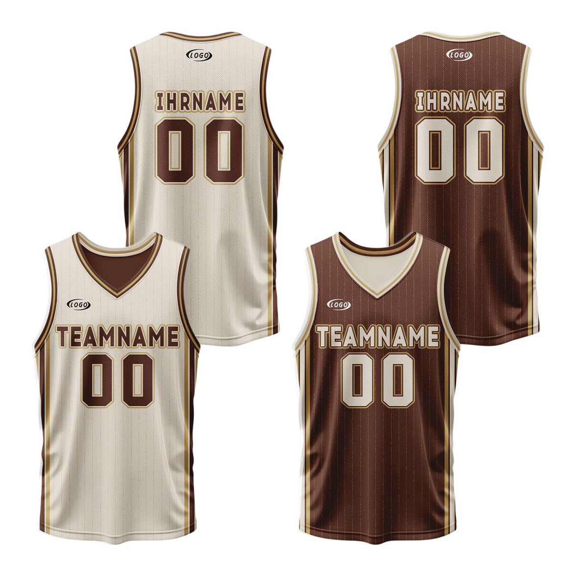 Benutzerdefinierte Cremebraun Reversible Basketball Jersey Personalisierte Drucken Name Nummer Logo