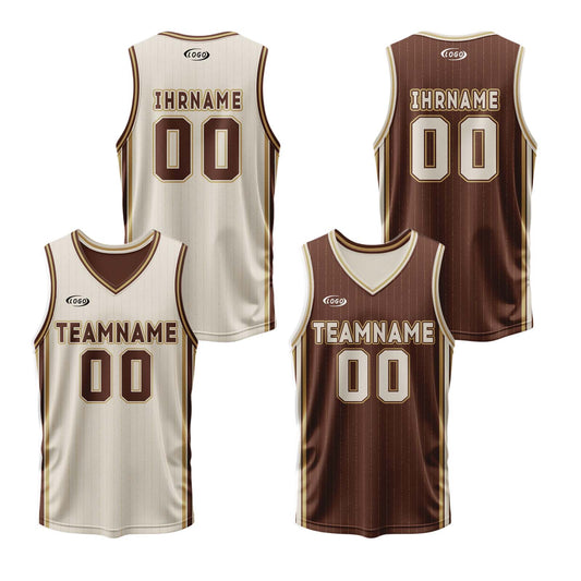 Benutzerdefinierte Cremebraun Reversible Basketball Jersey Personalisierte Drucken Name Nummer Logo