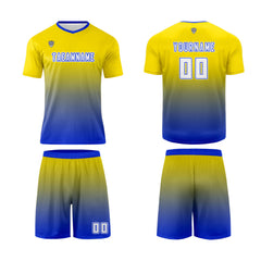Benutzerdefinierte Gelb Blau Trikots für Männer Frauen Personalisierte Fußball Uniformen für Erwachsene und Kind