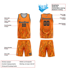 Benutzerdefinierter Basketball Jersey Uniform Anzug gedruckt Ihr Logo Name Nummer Orange Flamme