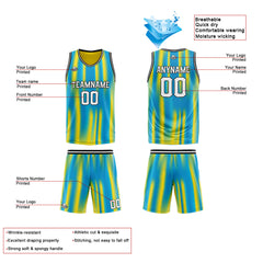 Benutzerdefinierte Reversible Basketball Jersey Personalisierte Print Name Nummer Logo Hellblau&Gelb