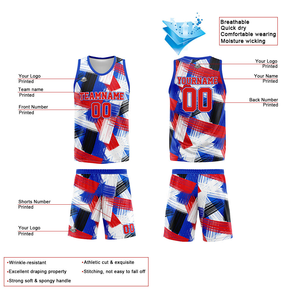 Benutzerdefinierter Basketball Jersey Uniform Anzug gedruckt Ihr Logo Name Nummer Royal &Rot