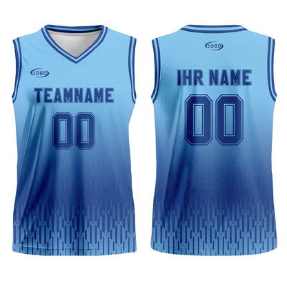 Benutzerdefinierter Blau Dunkelblau Farbverlauf Basketball Jersey Uniform Anzug gedruckt Ihr Logo Name Nummer