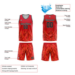 Benutzerdefinierter Basketball Jersey Uniform Anzug gedruckt Ihr Logo Name Nummer Rot Flamme