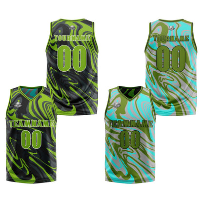 Benutzerdefinierte Grün Grau Reversible Basketball Jersey Personalisierte Print Name Nummer Logo