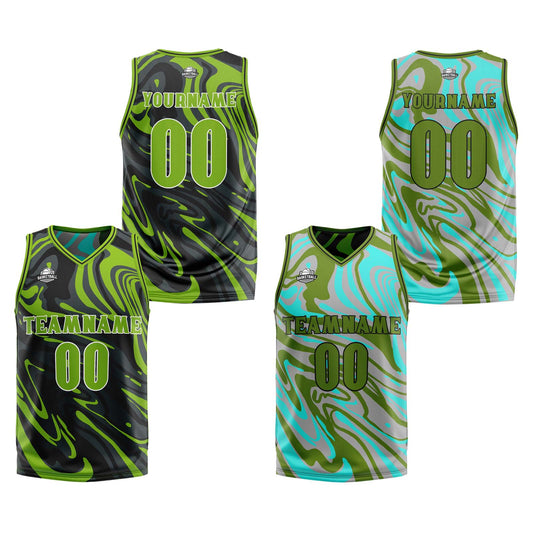 Benutzerdefinierte Grün Grau Reversible Basketball Jersey Personalisierte Print Name Nummer Logo