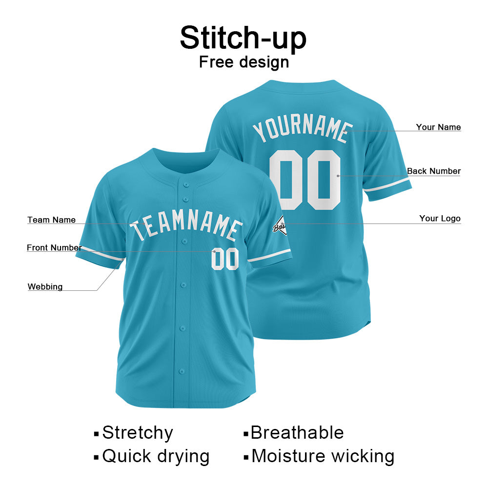Benutzerdefinierte Authentisch Baseball-Trikot Hellblau-Weiß