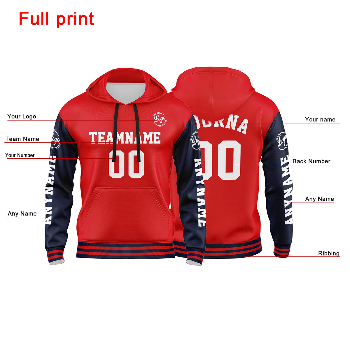 Benutzerdefinierter Marine Rot Hoodie für Mann, Frau, Mädchen, Junge. Drucken Sie Ihr Logo, Ihren Namen und Ihre Nummer