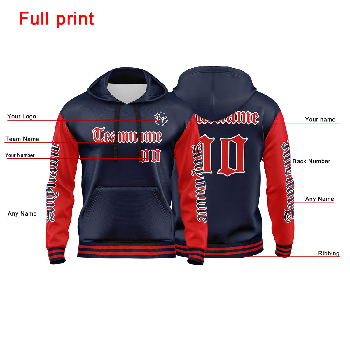 Benutzerdefinierter Marine Rot Hoodie für Mann, Frau, Mädchen, Junge. Drucken Sie Ihr Logo, Ihren Namen und Ihre Nummer