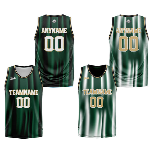 Benutzerdefinierte Reversible Basketball Jersey Personalisierte Print Name Nummer Logo Dunkelgrün &Weiß