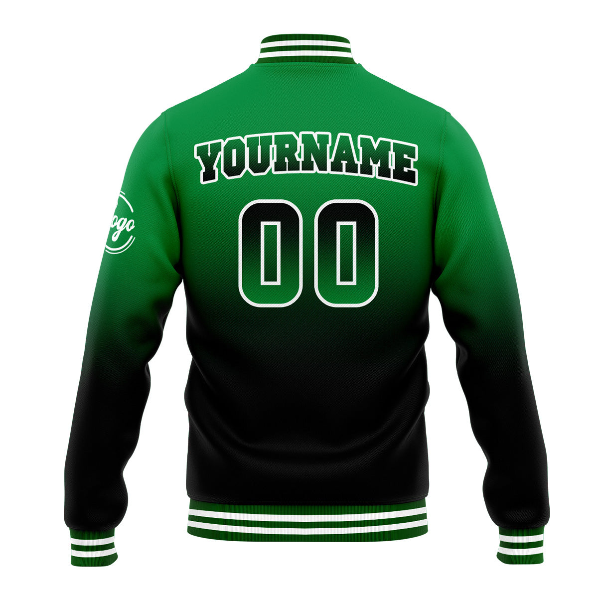 Benutzerdefinierte Verlauf Varsity-Jacke. Letterman-Jacke Grün Schwarz