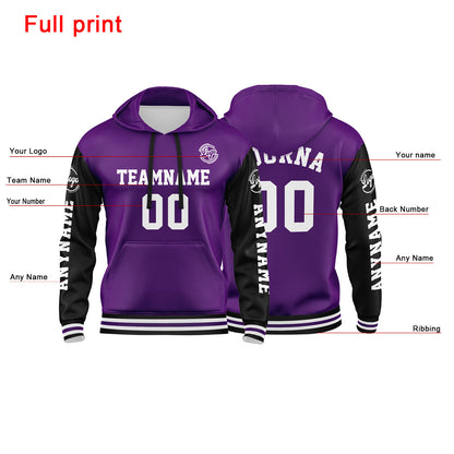 Benutzerdefinierter Lila Schwarz Hoodie für Mann, Frau, Mädchen, Junge. Drucken Sie Ihr Logo, Ihren Namen und Ihre Nummer