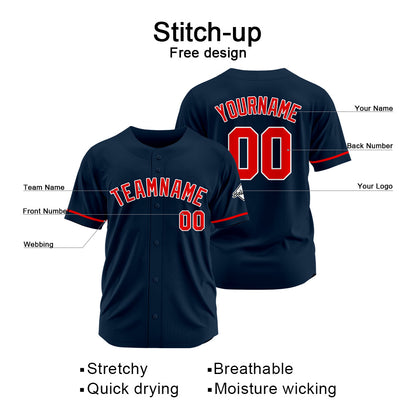 Benutzerdefinierte Authentisch Baseball-Trikot Marine-Rot