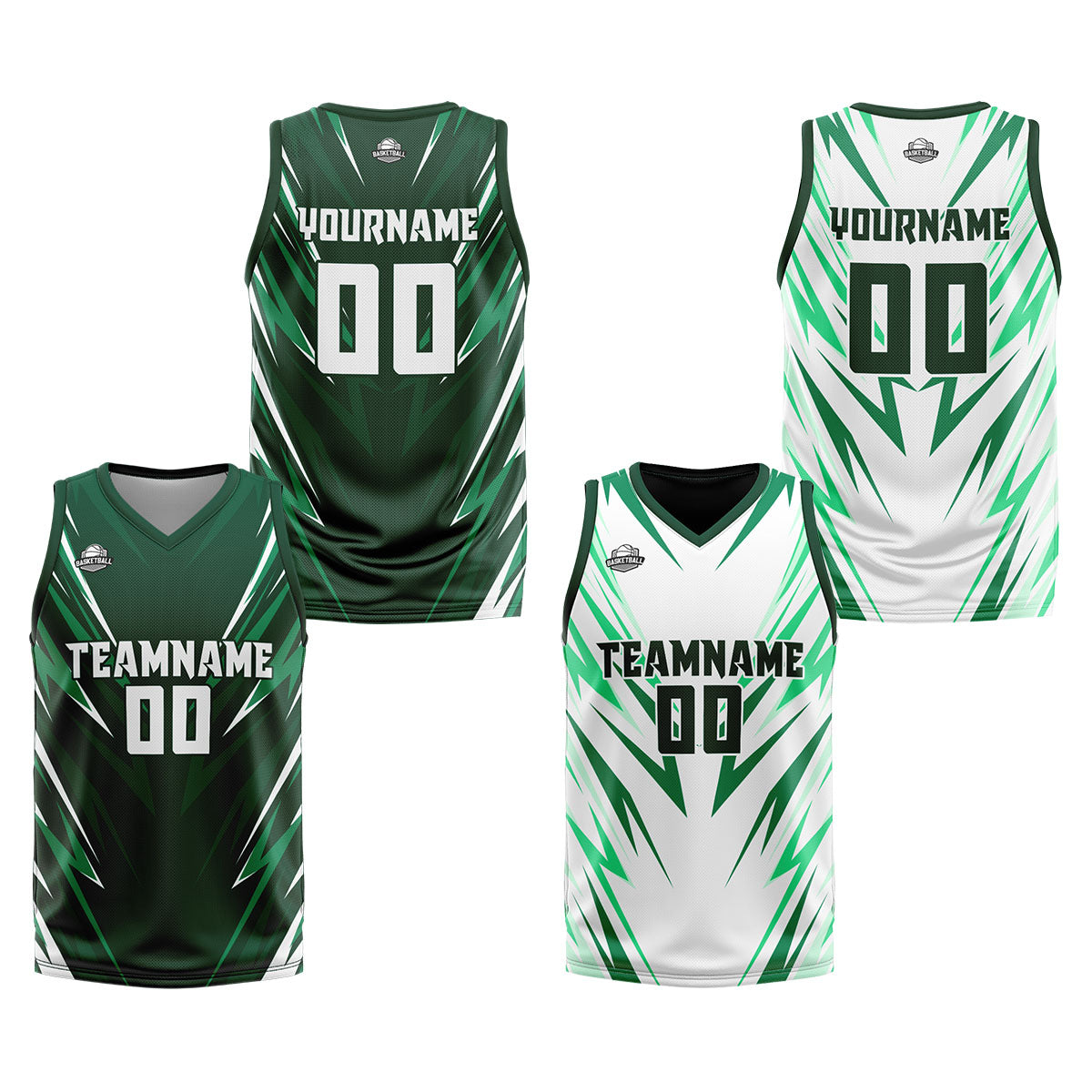 Benutzerdefinierte Drak Grün Reversible Basketball Jersey Personalisierte Print Name Nummer Logo