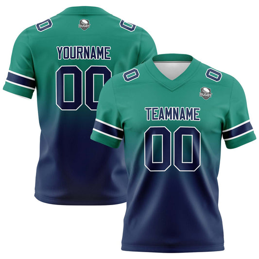 Benutzerdefinierte Grün Marineblau Gradient Fußball Trikots Personalisierter Name Nummer Logo