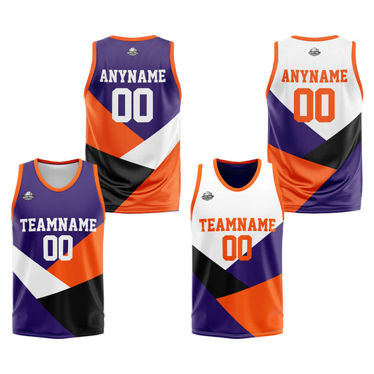 Benutzerdefinierte Reversible Basketball Jersey Personalisierte Print Name Nummer Logo Farbe Block-Lila&Orange