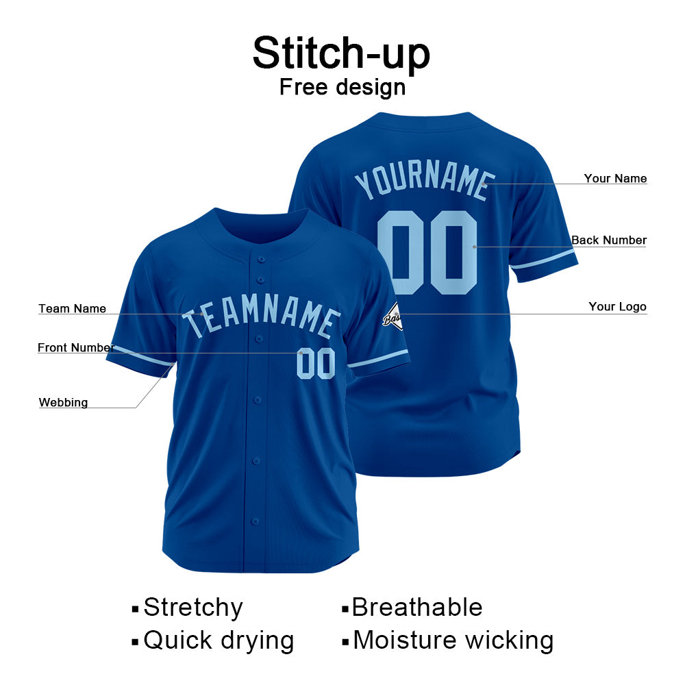 Benutzerdefinierte Authentisch Baseball-Trikot Royal-Hellblau