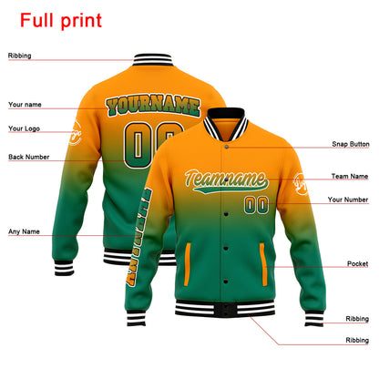Benutzerdefinierte Verlauf Varsity-Jacke. Letterman-Jacke Orange Grün