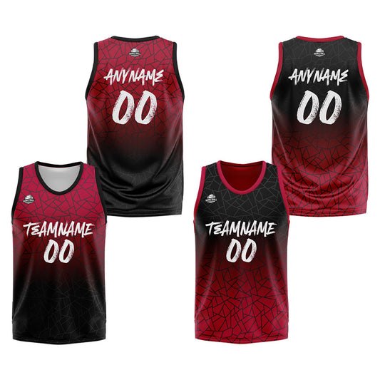 Benutzerdefinierte Reversible Basketball Jersey Personalisierte Print Name Nummer Logo Flaw-Rot&Schwarz