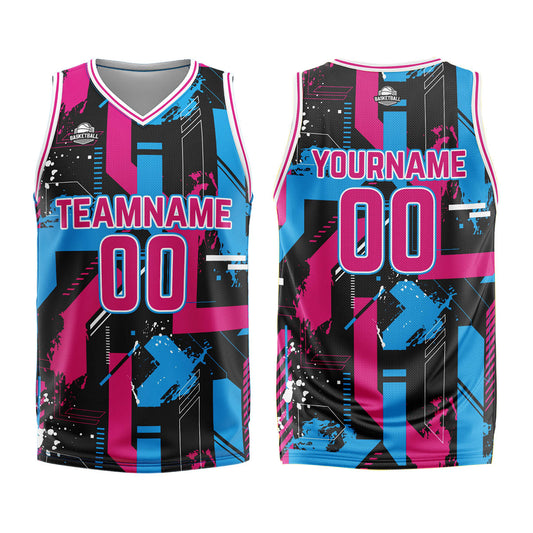 Benutzerdefinierter Rosa Hellblau Basketball Jersey Uniform Anzug gedruckt Ihr Logo Name Nummer