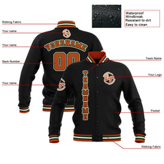 Benutzerdefiniert  Schwarz Orange Grün Wasserdichte Varsity Jacken Personalisiert genäht Name Nummer Logo zu Letterman Jacken