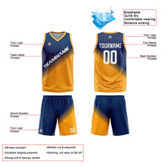 Benutzerdefinierte Reversible Basketball Jersey Personalisierte Print Name Nummer Logo Marine-Gelb