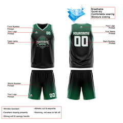 Benutzerdefinierte Schwarz Grün Weiß Reversible Basketball Jersey Personalisierte Print Name Nummer Logo