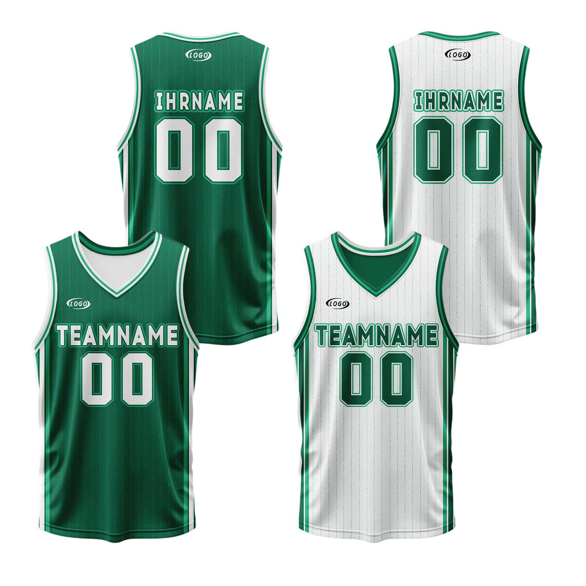 Benutzerdefinierte Grün Weiß Reversible Basketball Jersey Personalisierte Drucken Name Nummer Logo