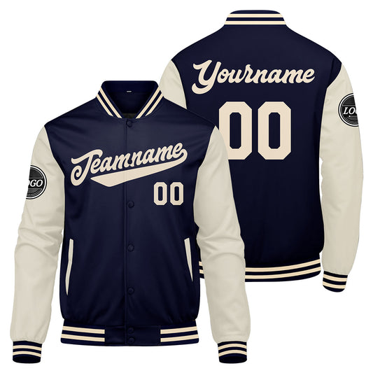 Benutzerdefinierte Verlauf Varsity-Jacke. Letterman-Jacke Marine Creme